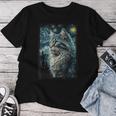 メインクーン 猫 ゴッホ 星月夜 猫好き 猫 お母さん お父さん レディースTシャツ 面白い贈り物