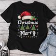 メリークリスマスライト 赤いサンタ帽子 クリスマス ファミリー 男性 女性 レディースTシャツ 面白い贈り物