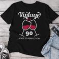 卒寿祝い ワイン好き 酒好き 父 母 男性 女性 90歳お祝いintage Aged To Perfection レディースTシャツ 面白い贈り物
