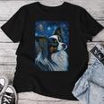 星月夜のパピヨン 絵画 犬 お母さん お父さん レディースTシャツ 面白い贈り物