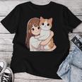 猫と少女 Cat And Girl レディースTシャツ 面白い贈り物