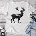 Deer Dad Mom Lover モノクロ 鹿 レディースTシャツ 面白い贈り物