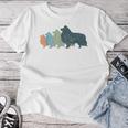 Dog Mom & Dad シルエット ヴィンテージ シェルティ シェットランド シープドッグ レディースTシャツ 面白い贈り物