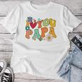 Groovy 父の日 I Love You Papa フラワー ヒッピー レディースTシャツ 面白い贈り物
