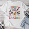 Groovypookyeason レトロ ゴースト 持株 パンプキン ハロウィン レディースTシャツ 面白い贈り物