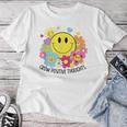 Grow Positive Thoughts イエロー スマイルフェイス 花 キッズ 女の子 レディースTシャツ 面白い贈り物