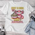 Just A Girl Who Loves Ramen And Axolotl Pink Kawaii Axolotl レディースTシャツ 面白い贈り物