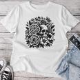 Skull Flower Rad Rock N Roll Graphic Retro レディースTシャツ 面白い贈り物