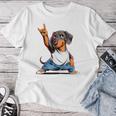 Teckel ロックミュージック 男性 子供 女性 ソーセージ 犬 ダックスフンド レディースTシャツ 面白い贈り物