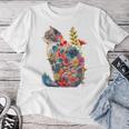 カラフル 花 猫 レディースTシャツ 面白い贈り物