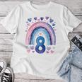 キッズ 誕生日 8 女の子 レインボー 水彩 8歳 レディースTシャツ 面白い贈り物
