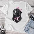 コケット リボン ニューファンドランド 犬 犬 ママ ピンクリボン 女の子 レディースTシャツ 面白い贈り物