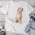 コケットボウ ラブラドールレトリバー 犬 ラボ ママ ピンクリボン 女の子 レディースTシャツ 面白い贈り物
