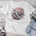 日本 浮世絵 京都 祇園甲部 五花街 桜 舞妓 着物 バックプリント レディースTシャツ 面白い贈り物