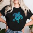 Boho Tiki ティールウミガメ 気泡付き 亀 レディースTシャツ 彼女への贈り物