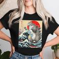 Catzilla Cat 日本アート 面白い猫 ギフト 男性 女性 子供 レディースTシャツ 彼女への贈り物