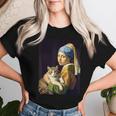 Girl With A Pearl Earring And A Cat 名画パロディ アート猫 レディースTシャツ 彼女への贈り物