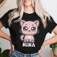 Nina かわいい猫 子猫デザイン 女の子 名前 ニーナ レディースTシャツ 彼女への贈り物