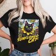 Sunflower Cat 黒猫 ひまわり 向日葵 アメコミ ネタアイテム レディースTシャツ 彼女への贈り物