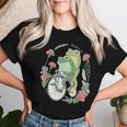 かわいい カエル 自転車 花 カワイイ 美的 気まぐれなロマンチック レディースTシャツ 彼女への贈り物