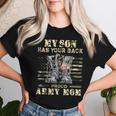 メンズ アメリカ国旗デザイン Myon Has Your Back Proud Army Mom レディースTシャツ 彼女への贈り物