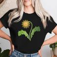 ダンディライオン タンポポ 黄色い花 ライオンの頭 レディースTシャツ 彼女への贈り物