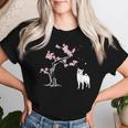 柴犬の桜hiba Inu Japanese Cherry Blossomakura レディースTシャツ 彼女への贈り物