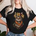 猫 ハワイアン 花 フラ ハイビスカス 面白い かわいい ハワイ レディースTシャツ 彼女への贈り物
