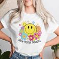 Grow Positive Thoughts イエロー スマイルフェイス 花 キッズ 女の子 レディースTシャツ 彼女への贈り物