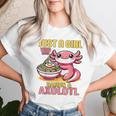 Just A Girl Who Loves Ramen And Axolotl Pink Kawaii Axolotl レディースTシャツ 彼女への贈り物