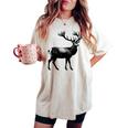 Deer Dad Mom Lover モノクロ 鹿 レディースオーバーサイズコンフォートTシャツ Ivory
