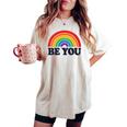 Lgbtq Be You Pocket Gay Pride Lgbt Ally Rainbow Flagintage レディースオーバーサイズコンフォートTシャツ Ivory