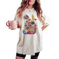 カラフル 花 猫 レディースオーバーサイズコンフォートTシャツ Ivory
