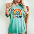 私はもう2歳 女の子のためのかわいいレインボーバースデーデザイン レディースオーバーサイズコンフォートTシャツ Chalky Mint