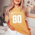 80 歳 傘寿 祝い 80歳 80才 お祝い 男性 女性 傘寿祝い 父 母 さんじゅ 背番号 バックプリント レディースオーバーサイズコンフォートTシャツ Mustard