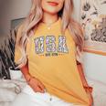 Floral Usa Retro America 4Th Of July Patriotic Girly Women's Oversized Comfort T-shirt Mustard