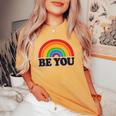 Lgbtq Be You Pocket Gay Pride Lgbt Ally Rainbow Flagintage レディースオーバーサイズコンフォートTシャツ Mustard