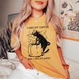 Magic Coffee Cat 面白い猫 レディースオーバーサイズコンフォートTシャツ Mustard