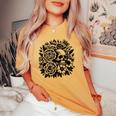 Skull Flower Rad Rock N Roll Graphic Retro レディースオーバーサイズコンフォートTシャツ Mustard