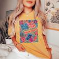 Stars Stripes Human Rights 4Th Of July Floral American Flag Women's Oversized Comfort T-shirt Mustard