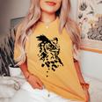 フクロウ -ブラックホワイト-クールな女性男性子供動物 Owl レディースオーバーサイズコンフォートTシャツ Mustard