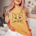 ラインアートお父さんお母さん猫-マンクス猫 レディースオーバーサイズコンフォートTシャツ Mustard