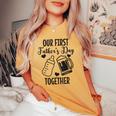初めての父の日 Together Beer First Time Dad レディースオーバーサイズコンフォートTシャツ Mustard