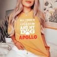 犬の名前 アポロ All In Need Is Coffee My Dog Named Apollo 長袖tシャツ レディースオーバーサイズコンフォートTシャツ Mustard