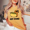 面白い犬 ホットドッグ 食通 駄洒落ギフト 男性 女性 キッズ 男の子 女の子 レディースオーバーサイズコンフォートTシャツ Mustard