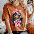 Coquette Bow Coonhound Dog Mom ピンクリボンガール レディースオーバーサイズコンフォートTシャツ Yam