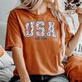 Floral Usa Retro America 4Th Of July Patriotic Girly Women's Oversized Comfort T-shirt Yam