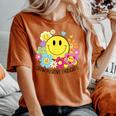 Grow Positive Thoughts イエロー スマイルフェイス 花 キッズ 女の子 レディースオーバーサイズコンフォートTシャツ Yam