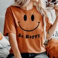 Be Happy Groovy スマイルフェイス かわいい ハッピーピース スマイルフェイス レディースオーバーサイズコンフォートTシャツ Yam