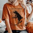 Magic Coffee Cat 面白い猫 レディースオーバーサイズコンフォートTシャツ Yam